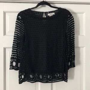 Miss Kelly Black Crochet Boho Keyhole Top S